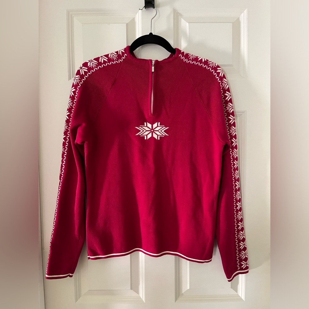 Vintage Y2K Tommy Hilfiger winter-ski quarter zip sweater, red & white -Medium